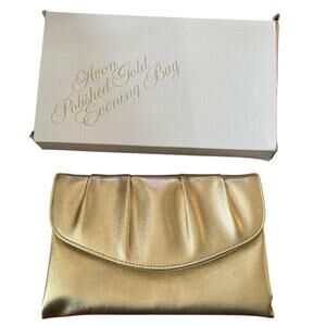 VTG Polished Gold Evening Bag Pleated Clutch Party Purse 1978 Avon READ NOTE